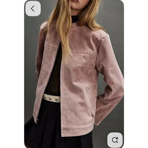 Vintage Blush Pink 100% Suede Leather Jacket Patina Small - Picture 12 of 13